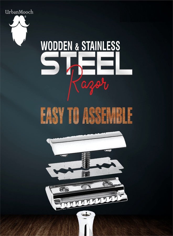 UrbanMooch | Wooden Double Edge Safety Razor for Men | Stainless Steel Head | Single Blade | Plastic-Free Eco-Friendly Shaving | Classic & Traditional Shaving - Image 5